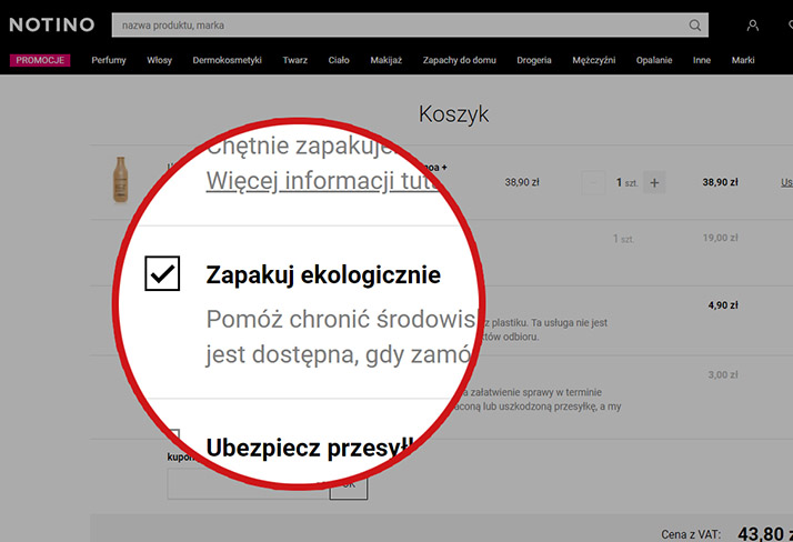 Ekologiczne opakowanie w sklepie internetowym NOTINO