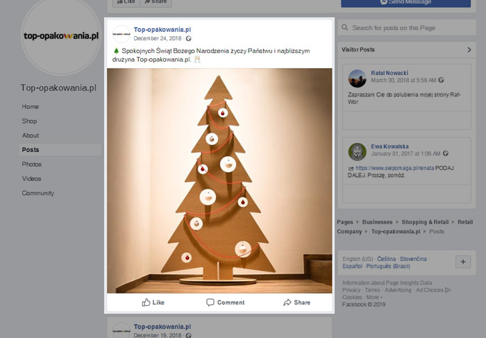 Vánoční přání na facebookové stránce Top-obaly.cz